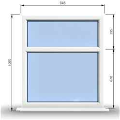 945mm (W) x 1095mm (H) PVCu StormProof Casement Window - 2 Horizontal Panes Non Opening Windows - 70mm Cill - Chrome Handles - Toughened Safety Glass - White Internal & External