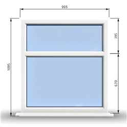 995mm (W) x 1095mm (H) PVCu StormProof Casement Window - 2 Horizontal Panes Non Opening Windows - 70mm Cill - Chrome Handles - Toughened Safety Glass - White Internal & External