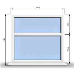 1045mm (W) x 995mm (H) PVCu StormProof Casement Window - 2 Horizontal Panes Non Opening Windows - 70mm Cill - Chrome Handles - Toughened Safety Glass - White Internal & External
