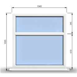 1045mm (W) x 1095mm (H) PVCu StormProof Casement Window - 2 Horizontal Panes Non Opening Windows - 70mm Cill - Chrome Handles - Toughened Safety Glass - White Internal & External