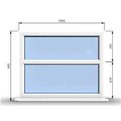 1095mm (W) x 895mm (H) PVCu StormProof Casement Window - 2 Horizontal Panes Non Opening Windows - 70mm Cill - Chrome Handles - Toughened Safety Glass - White Internal & External