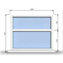 1095mm (W) x 945mm (H) PVCu StormProof Casement Window - 2 Horizontal Panes Non Opening Windows - 70mm Cill - Chrome Handles - Toughened Safety Glass - White Internal & External