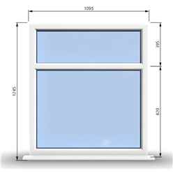 1095mm (W) x 1245mm (H) PVCu StormProof Casement Window - 2 Horizontal Panes Non Opening Windows - 70mm Cill - Chrome Handles - Toughened Safety Glass - White Internal & External