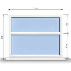 1145mm (W) x 945mm (H) PVCu StormProof Casement Window - 2 Horizontal Panes Non Opening Windows - 70mm Cill - Chrome Handles - Toughened Safety Glass - White Internal & External