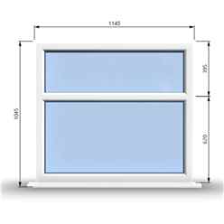 1145mm (W) x 1045mm (H) PVCu StormProof Casement Window - 2 Horizontal Panes Non Opening Windows - 70mm Cill - Chrome Handles - Toughened Safety Glass - White Internal & External