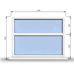 1195mm (W) x 945mm (H) PVCu StormProof Casement Window - 2 Horizontal Panes Non Opening Windows - 70mm Cill - Chrome Handles - Toughened Safety Glass - White Internal & External
