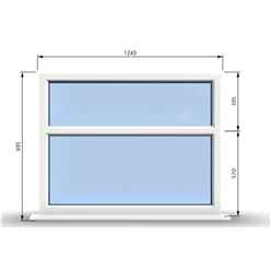 1245mm (W) x 995mm (H) PVCu StormProof Casement Window - 2 Horizontal Panes Non Opening Windows - 70mm Cill - Chrome Handles - Toughened Safety Glass - White Internal & External