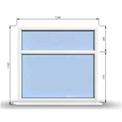 1245mm (W) x 1195mm (H) PVCu StormProof Casement Window - 2 Horizontal Panes Non Opening Windows - 70mm Cill - Chrome Handles - Toughened Safety Glass - White Internal & External