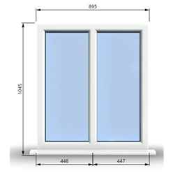 895mm (W) x 1045mm (H) PVCu StormProof Casement Window - 2 Vertical Panes Non Opening Windows - 70mm Cill - Chrome Handles - Toughened Safety Glass - White Internal & External