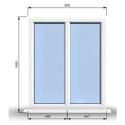 895mm (W) x 1095mm (H) PVCu StormProof Casement Window - 2 Vertical Panes Non Opening Windows - 70mm Cill - Chrome Handles - Toughened Safety Glass - White Internal & External