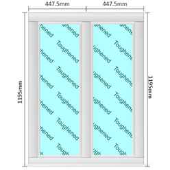 895mm (W) x 1195mm (H) PVCu StormProof Casement Window - 2 Vertical Panes Non Opening Windows - 70mm Cill - Chrome Handles - Toughened Safety Glass - White Internal & External