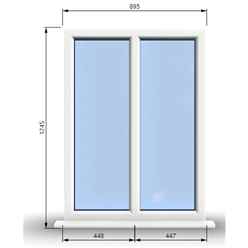 895mm (W) x 1245mm (H) PVCu StormProof Casement Window - 2 Vertical Panes Non Opening Windows - 70mm Cill - Chrome Handles - Toughened Safety Glass - White Internal & External