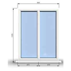 945mm (W) x 1245mm (H) PVCu StormProof Casement Window - 2 Vertical Panes Non Opening Windows - 70mm Cill - Chrome Handles - Toughened Safety Glass - White Internal & External