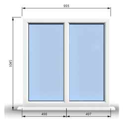 995mm (W) x 1045mm (H) PVCu StormProof Casement Window - 2 Vertical Panes Non Opening Windows - 70mm Cill - Chrome Handles - Toughened Safety Glass - White Internal & External