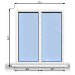 995mm (W) x 1145mm (H) PVCu StormProof Casement Window - 2 Vertical Panes Non Opening Windows - 70mm Cill - Chrome Handles - Toughened Safety Glass - White Internal & External