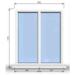 995mm (W) x 1195mm (H) PVCu StormProof Casement Window - 2 Vertical Panes Non Opening Windows - 70mm Cill - Chrome Handles - Toughened Safety Glass - White Internal & External
