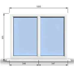 1095mm (W) x 895mm (H) PVCu StormProof Casement Window - 2 Vertical Panes Non Opening Windows - 70mm Cill - Chrome Handles - Toughened Safety Glass - White Internal & External