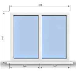 1095mm (W) x 945mm (H) PVCu StormProof Casement Window - 2 Vertical Panes Non Opening Windows - 70mm Cill - Chrome Handles - Toughened Safety Glass - White Internal & External