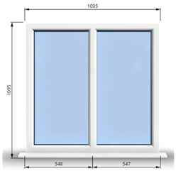 1095mm (W) x 1095mm (H) PVCu StormProof Casement Window - 2 Vertical Panes Non Opening Windows - 70mm Cill - Chrome Handles - Toughened Safety Glass - White Internal & External