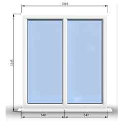 1095mm (W) x 1245mm (H) PVCu StormProof Casement Window - 2 Vertical Panes Non Opening Windows - 70mm Cill - Chrome Handles - Toughened Safety Glass - White Internal & External