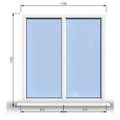 1145mm (W) x 1245mm (H) PVCu StormProof Casement Window - 2 Vertical Panes Non Opening Windows - 70mm Cill - Chrome Handles - Toughened Safety Glass - White Internal & External