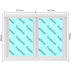 1195mm (W) x 895mm (H) PVCu StormProof Casement Window - 2 Vertical Panes Non Opening Windows - 70mm Cill - Chrome Handles - Toughened Safety Glass - White Internal & External
