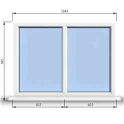 1245mm (W) x 945mm (H) PVCu StormProof Casement Window - 2 Vertical Panes Non Opening Windows - 70mm Cill - Chrome Handles - Toughened Safety Glass - White Internal & External
