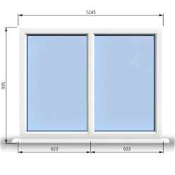 1245mm (W) x 995mm (H) PVCu StormProof Casement Window - 2 Vertical Panes Non Opening Windows - 70mm Cill - Chrome Handles - Toughened Safety Glass - White Internal & External
