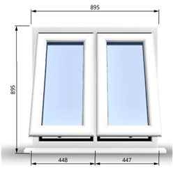 895mm (W) x 895mm (H) PVCu StormProof Casement Window - 2 Vertical Bottom Opening Windows - 70mm Cill - Chrome Handles - Toughened Safety Glass - White Internal & External