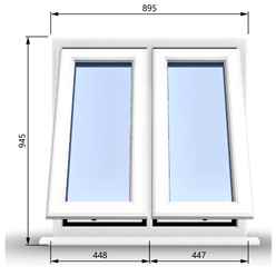 895mm (W) x 945mm (H) PVCu StormProof Casement Window - 2 Vertical Bottom Opening Windows - 70mm Cill - Chrome Handles - Toughened Safety Glass - White Internal & External