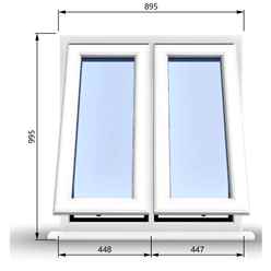 895mm (W) x 995mm (H) PVCu StormProof Casement Window - 2 Vertical Bottom Opening Windows - 70mm Cill - Chrome Handles - Toughened Safety Glass - White Internal & External