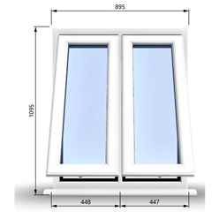 895mm (W) x 1095mm (H) PVCu StormProof Casement Window - 2 Vertical Bottom Opening Windows - 70mm Cill - Chrome Handles - Toughened Safety Glass - White Internal & External