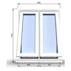 895mm (W) x 1145mm (H) PVCu StormProof Casement Window - 2 Vertical Bottom Opening Windows - 70mm Cill - Chrome Handles - Toughened Safety Glass - White Internal & External