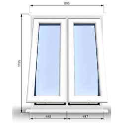 895mm (W) x 1195mm (H) PVCu StormProof Casement Window - 2 Vertical Bottom Opening Windows - 70mm Cill - Chrome Handles - Toughened Safety Glass - White Internal & External