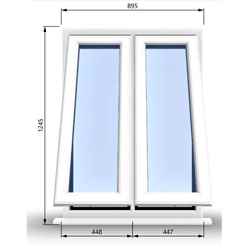 895mm (W) x 1245mm (H) PVCu StormProof Casement Window - 2 Vertical Bottom Opening Windows - 70mm Cill - Chrome Handles - Toughened Safety Glass - White Internal & External