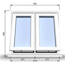 945mm (W) x 895mm (H) PVCu StormProof Casement Window - 2 Vertical Bottom Opening Windows - 70mm Cill - Chrome Handles - Toughened Safety Glass - White Internal & External