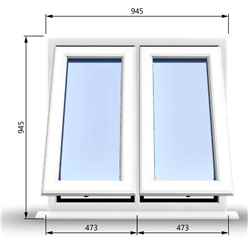 945mm (W) x 945mm (H) PVCu StormProof Casement Window - 2 Vertical Bottom Opening Windows - 70mm Cill - Chrome Handles - Toughened Safety Glass - White Internal & External