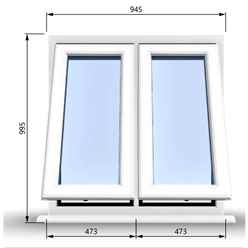 945mm (W) x 995mm (H) PVCu StormProof Casement Window - 2 Vertical Bottom Opening Windows - 70mm Cill - Chrome Handles - Toughened Safety Glass - White Internal & External