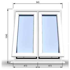 945mm (W) x 1045mm (H) PVCu StormProof Casement Window - 2 Vertical Bottom Opening Windows - 70mm Cill - Chrome Handles - Toughened Safety Glass - White Internal & External