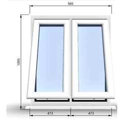 945mm (W) x 1095mm (H) PVCu StormProof Casement Window - 2 Vertical Bottom Opening Windows - 70mm Cill - Chrome Handles - Toughened Safety Glass - White Internal & External