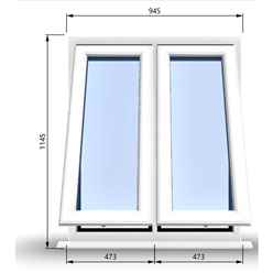 945mm (W) x 1145mm (H) PVCu StormProof Casement Window - 2 Vertical Bottom Opening Windows - 70mm Cill - Chrome Handles - Toughened Safety Glass - White Internal & External