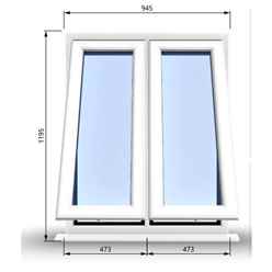 945mm (W) x 1195mm (H) PVCu StormProof Casement Window - 2 Vertical Bottom Opening Windows - 70mm Cill - Chrome Handles - Toughened Safety Glass - White Internal & External