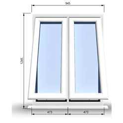 945mm (W) x 1245mm (H) PVCu StormProof Casement Window - 2 Vertical Bottom Opening Windows - 70mm Cill - Chrome Handles - Toughened Safety Glass - White Internal & External