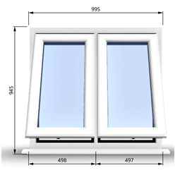 995mm (W) x 945mm (H) PVCu StormProof Casement Window - 2 Vertical Bottom Opening Windows - 70mm Cill - Chrome Handles - Toughened Safety Glass - White Internal & External