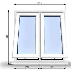 995mm (W) x 1045mm (H) PVCu StormProof Casement Window - 2 Vertical Bottom Opening Windows - 70mm Cill - Chrome Handles - Toughened Safety Glass - White Internal & External