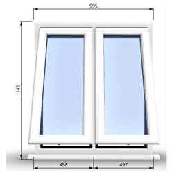 995mm (W) x 1145mm (H) PVCu StormProof Casement Window - 2 Vertical Bottom Opening Windows - 70mm Cill - Chrome Handles - Toughened Safety Glass - White Internal & External