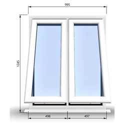 995mm (W) x 1245mm (H) PVCu StormProof Casement Window - 2 Vertical Bottom Opening Windows - 70mm Cill - Chrome Handles - Toughened Safety Glass - White Internal & External