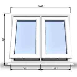 1045mm (W) x 895mm (H) PVCu StormProof Casement Window - 2 Vertical Bottom Opening Windows - 70mm Cill - Chrome Handles - Toughened Safety Glass - White Internal & External