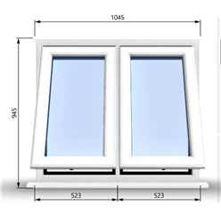 1045mm (W) x 945mm (H) PVCu StormProof Casement Window - 2 Vertical Bottom Opening Windows - 70mm Cill - Chrome Handles - Toughened Safety Glass - White Internal & External