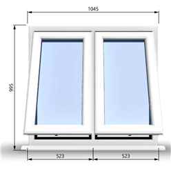 1045mm (W) x 995mm (H) PVCu StormProof Casement Window - 2 Vertical Bottom Opening Windows - 70mm Cill - Chrome Handles - Toughened Safety Glass - White Internal & External